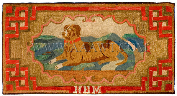 Antique Hooked Rug, Dog, Frost Pattern, entire view